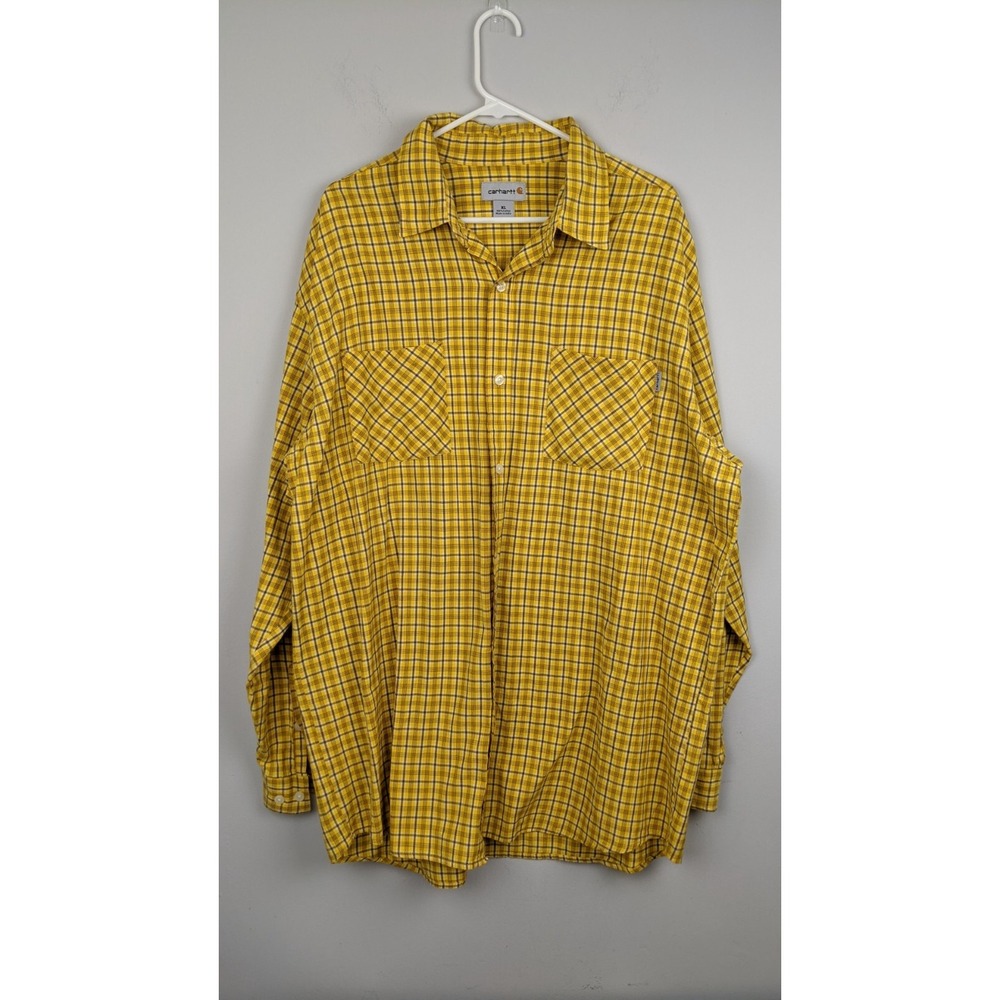 Carhartt XL Yellow Plaid Work Shirt – Long Sleeve – 100% Cotton – Casual